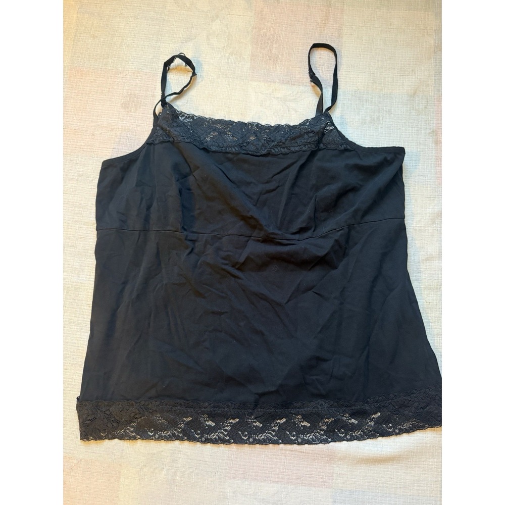 Donna Karan Essentials Women's 2X Black Lace Trim Camisole Tank Top Plus Size—1